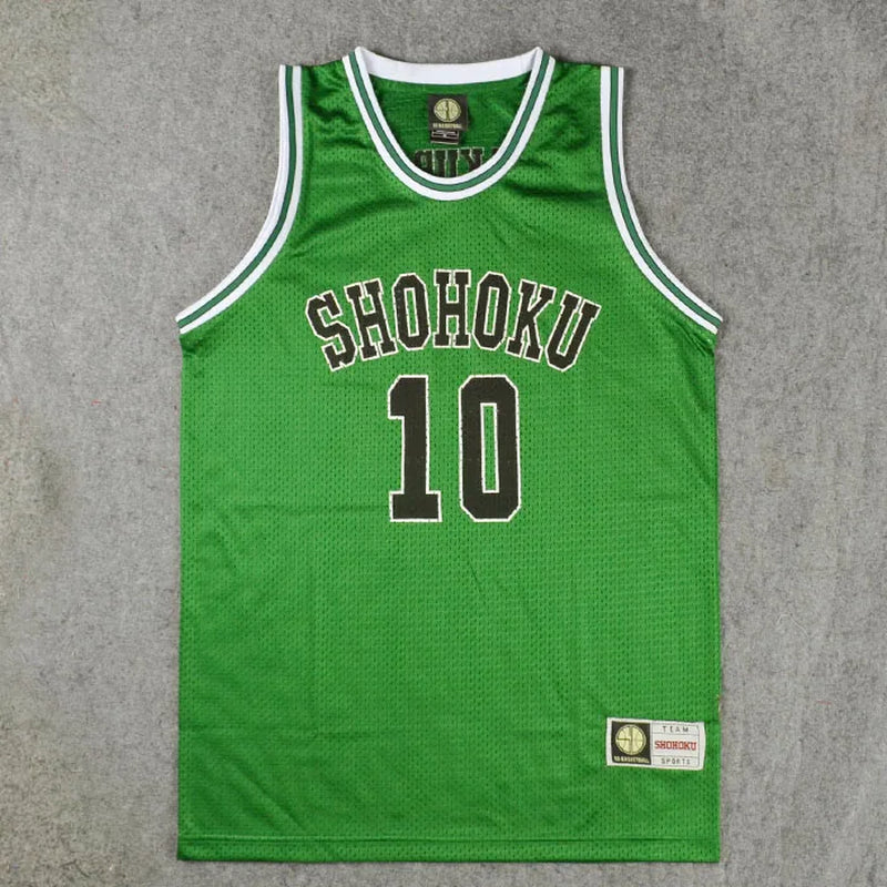Anime Cosplay Costume Shohoku 10 Sakuragi Green Basketball Jersey Tops Shirt Sport Wear School Basketball Team Uniform