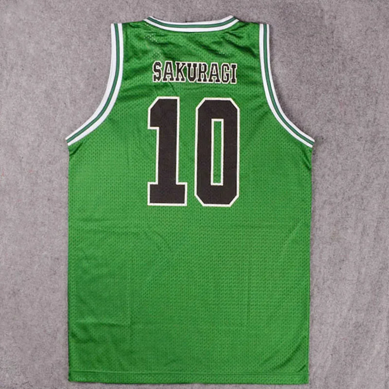 Anime Cosplay Costume Shohoku 10 Sakuragi Green Basketball Jersey Tops Shirt Sport Wear School Basketball Team Uniform