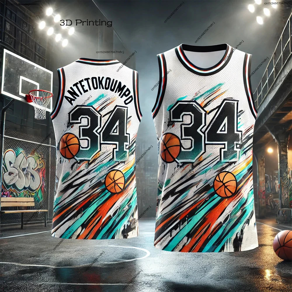 2025 New American Basketball Chat GPT Design Basketball Jersey ANTETOKOUNMPO No.34 Kids Adult Sports Training Vest