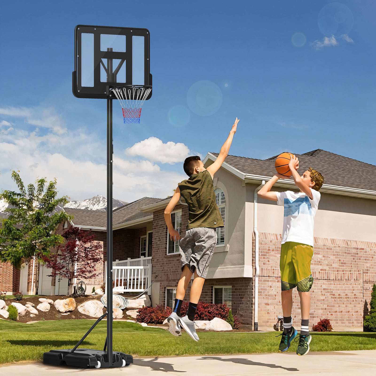 Basketball Hoop Stand 160-305Cm Adjustable Basketball Hoop W/ Moving Wheels